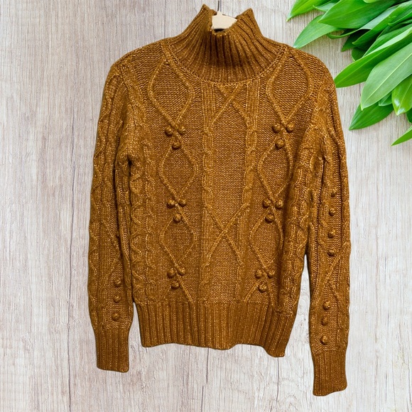 cupcakes & cashmere Sweaters - 🆕 Cupcakes and Cashmere Cable Knit Pom Pom Turtleneck Sweater Recycle Blend XS